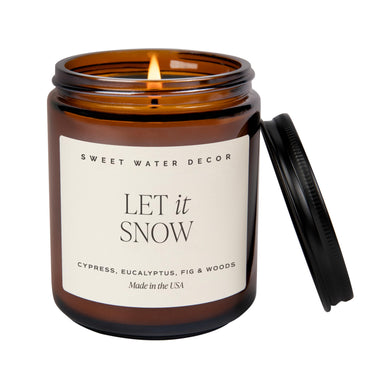 Sweet Water Decor Let it Snow Christmas Scented Candles - Christmas Stocking Stuffers Soy Candles with Cypress Scent - Christmas Candles with 40 Hours Burn Time - 9Oz Black Lid Amber Jar Wax Candles