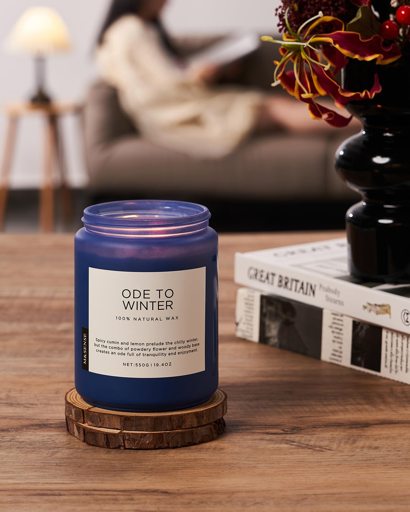 M&SENSE Ode to Winter - Lavender Sandalwood Strong Scented Candle, 19.4oz 110 Hour Clean Non Toxic Long Lasting Organic Natural Soy Wax Winter Candle Gifts for Bedroom Bathroom Home Decor