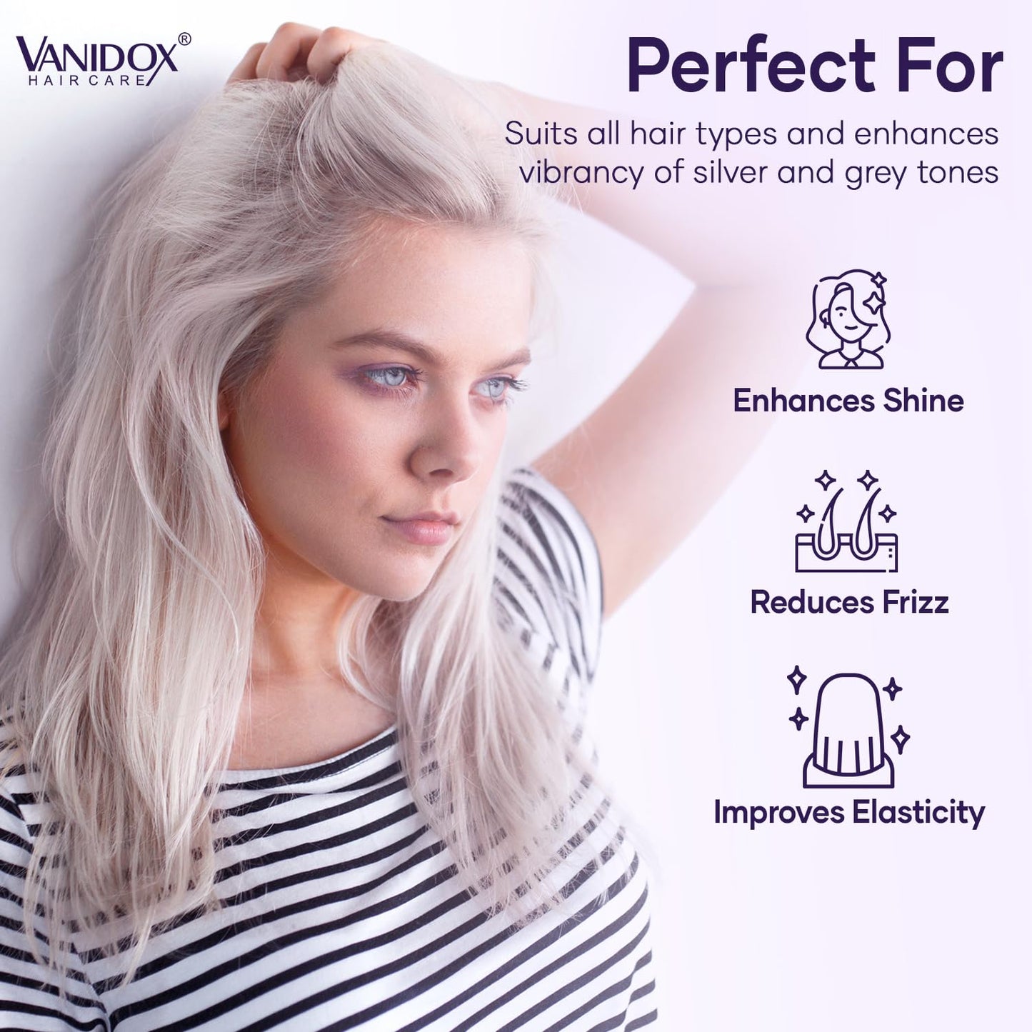 VANIDOX Sulfate Free Brass Toning Purple Shampoo and Conditioner Set for Grey and Silver Hair, Moisturizing & Color-Safe, Enhances Shine & Brightness, Made in USA (16 fl oz each)