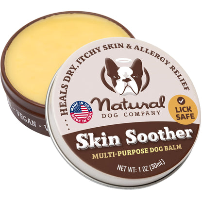 Natural Dog Company Skin Soother Balm for Dogs – 1oz Tin All Natural Hot Spot & Rash Relief – Organic Itchy Skin Soothing Moisturizer for Dry, Red, Crusty Skin – Lick-Safe Dog Balm, Made in USA