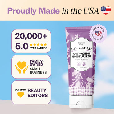 LilyAna Naturals Eye Cream for Dark Circles and Puffiness, Under Eye Cream for Wrinkles and Bags, Anti Aging Cream helps Improve Dryness; for Sensitive Skin 0.5 oz