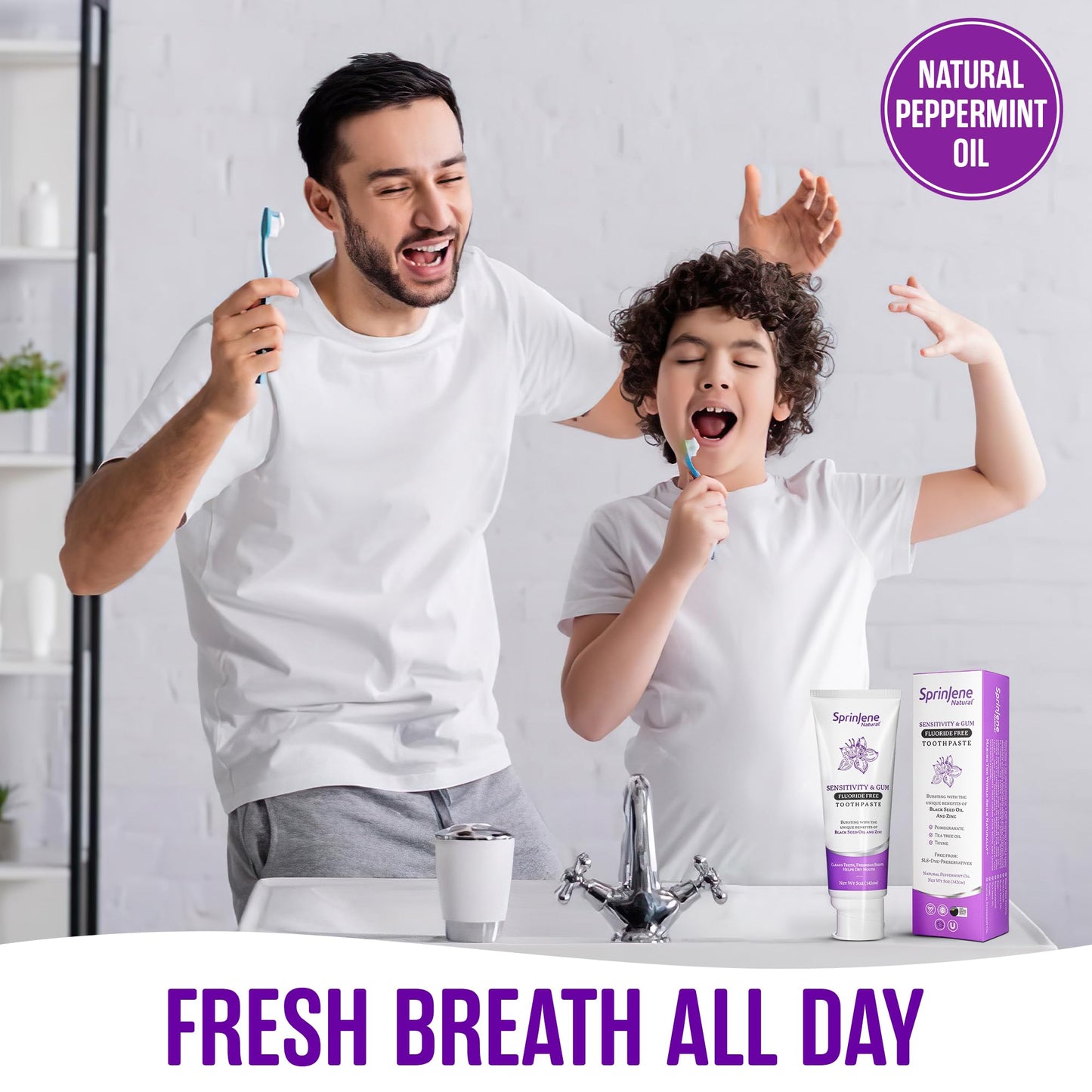 SprinJene Natural Fluoride Free Toothpaste for Sensitive Teeth & Gums – Patented Toothpaste with Black Seed Oil & Zinc – Vegan Dry Mouth Prevention for Fresh Breath – Made in The USA (2 Pack)