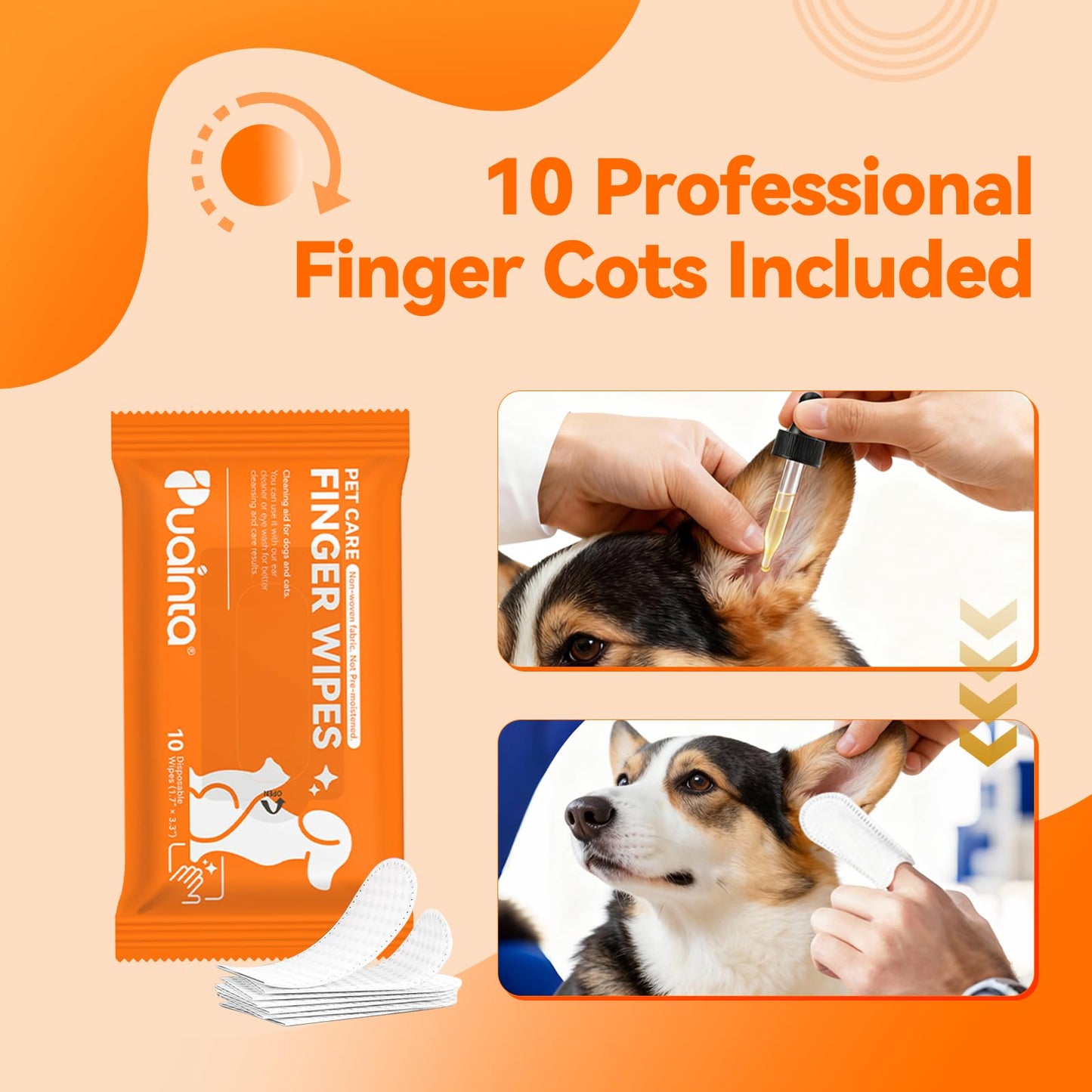 PUAINTA Dog Ear Drops with Finger Cots, Natural Dog Ear Cleaner and Infection Treatment, Quantum Silver Dog Ear Cleaning Solution for Itching, Irritation & Wax Build-Up,1oz