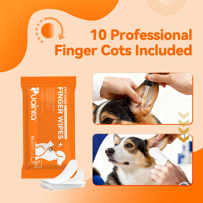 PUAINTA Dog Ear Drops with Finger Cots, Natural Dog Ear Cleaner and Infection Treatment, Quantum Silver Dog Ear Cleaning Solution for Itching, Irritation & Wax Build-Up,1oz