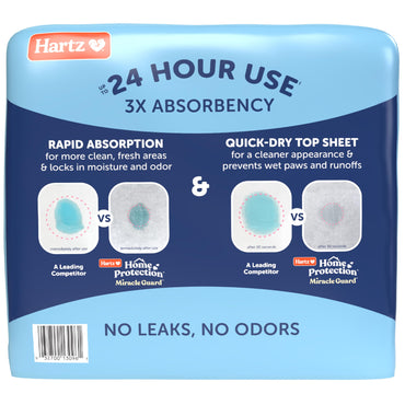 New! Hartz Home Protection Miracle Guard USA Made Dog Pads, Regular Size 50 Count, 3X Absorbency & 3X Longer use, Won't Leak and Odor Eliminating