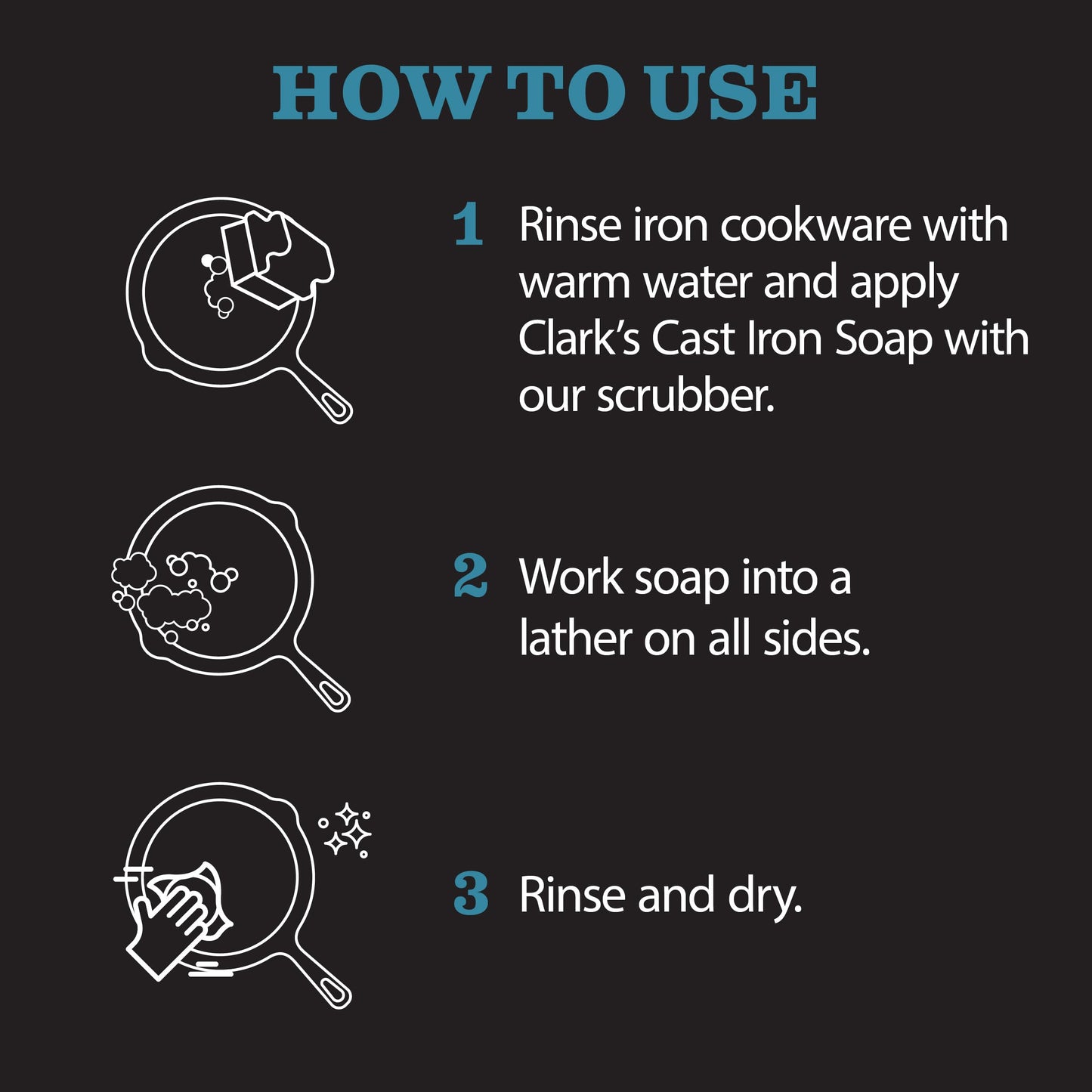 CLARK'S Cast Iron Cleaner 12 oz, Made in USA, Plant Based Coconut Cast Iron Soap for Skillets, Griddles Etc. - Protects, and Restores Cookware