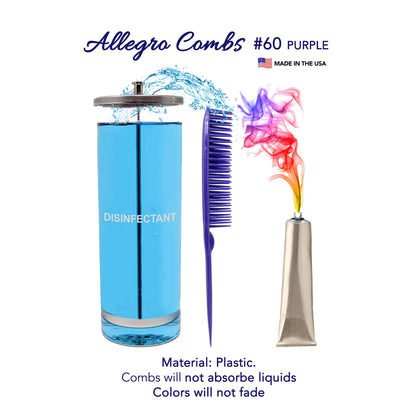 Allegro Combs 60 Parting Three Row Combs Salon Hairstylist Hairdresser Detangle Combs For Natural Hair And Wigs For Curly Hair Made In The Usa 2 Pcs. (Purple)
