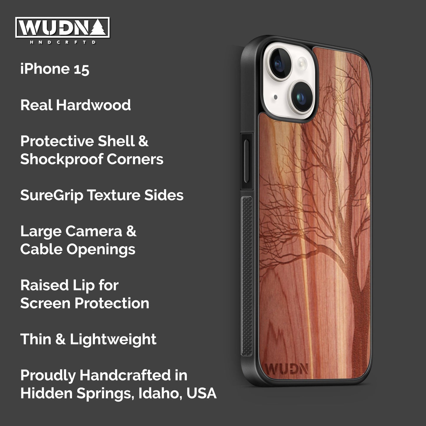 WUDN Slim Wooden Phone Case (Winter Tree in Aromatic Cedar) Compatible with iPhone 15