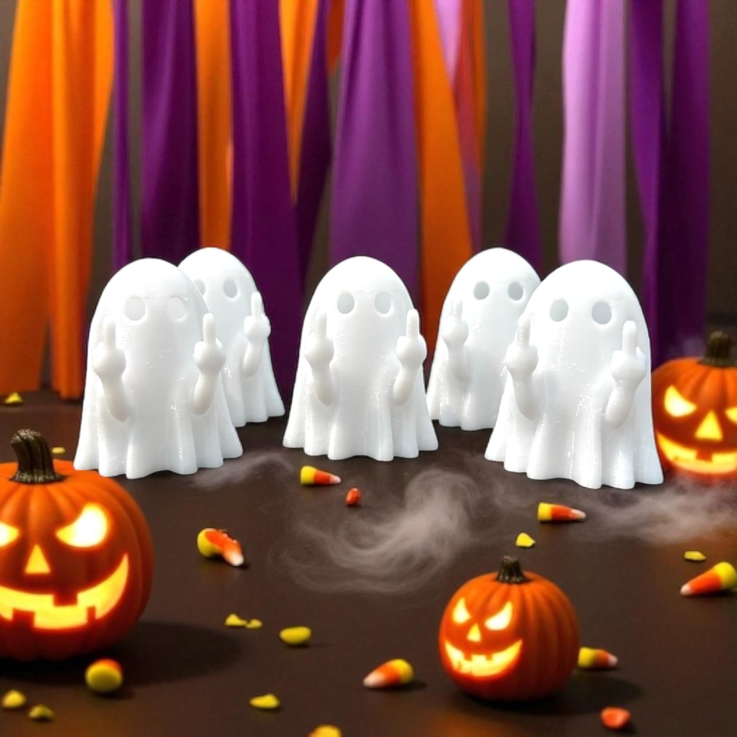 Colonial Depot Finger Flip Off Ghost Figurines, 5 Pack, Funny Halloween Decor Gag Gift, Made in USA