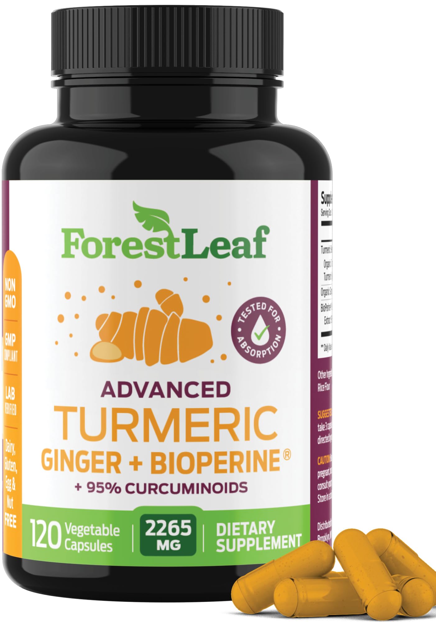 Turmeric Supplement Extra Strength 2265mg - Turmeric Curcumin Supplement w/BioPerine Black Pepper - Tumeric and Ginger Supplements, 95% Curcuminoids, Supports Immune & Joint Health, 120 Caps