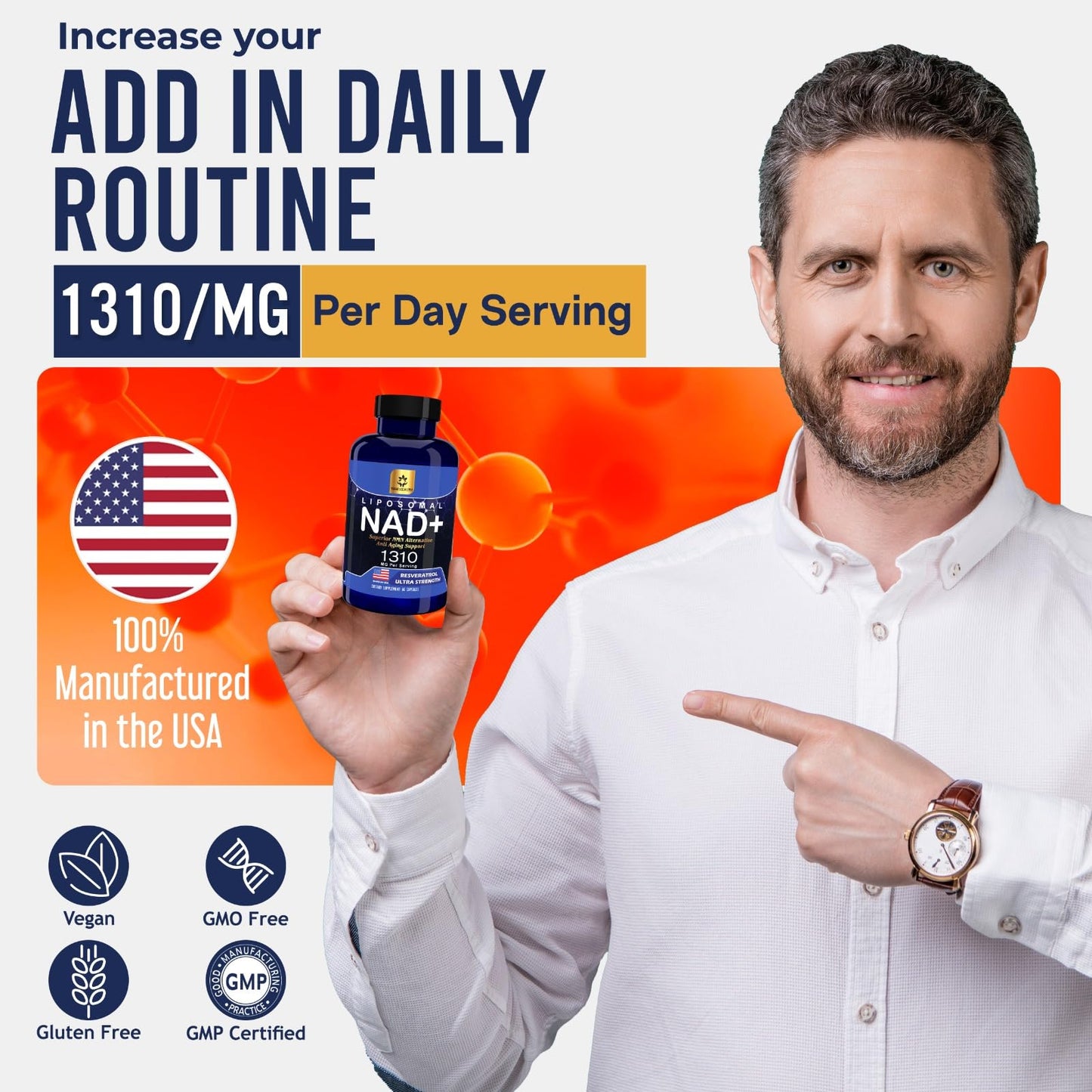 YAM Health Liposomal NAD Nicotinamide Riboside Equivalent with Trans-Resveratrol 300mg, Premium Halal NAD Supplement for Energy Metabolism, DNA Repair and Longevity, Vegan, Non-GMO (60 Count)