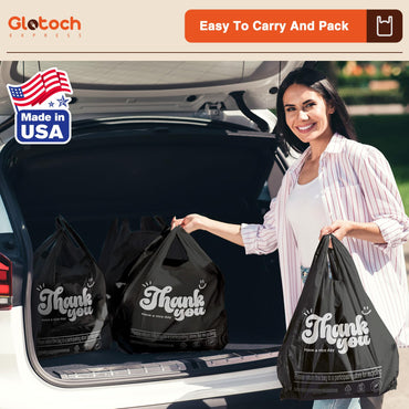 Glotoch 1000 Count Plastic Thank You T-shirt Bags Black, 11.5" x 6.5" x 21" Grocery Bags with Handles for Restaurant, Retail, Grocery Store, Takeout, Convenience Stores, Shopping Bag in Bulk