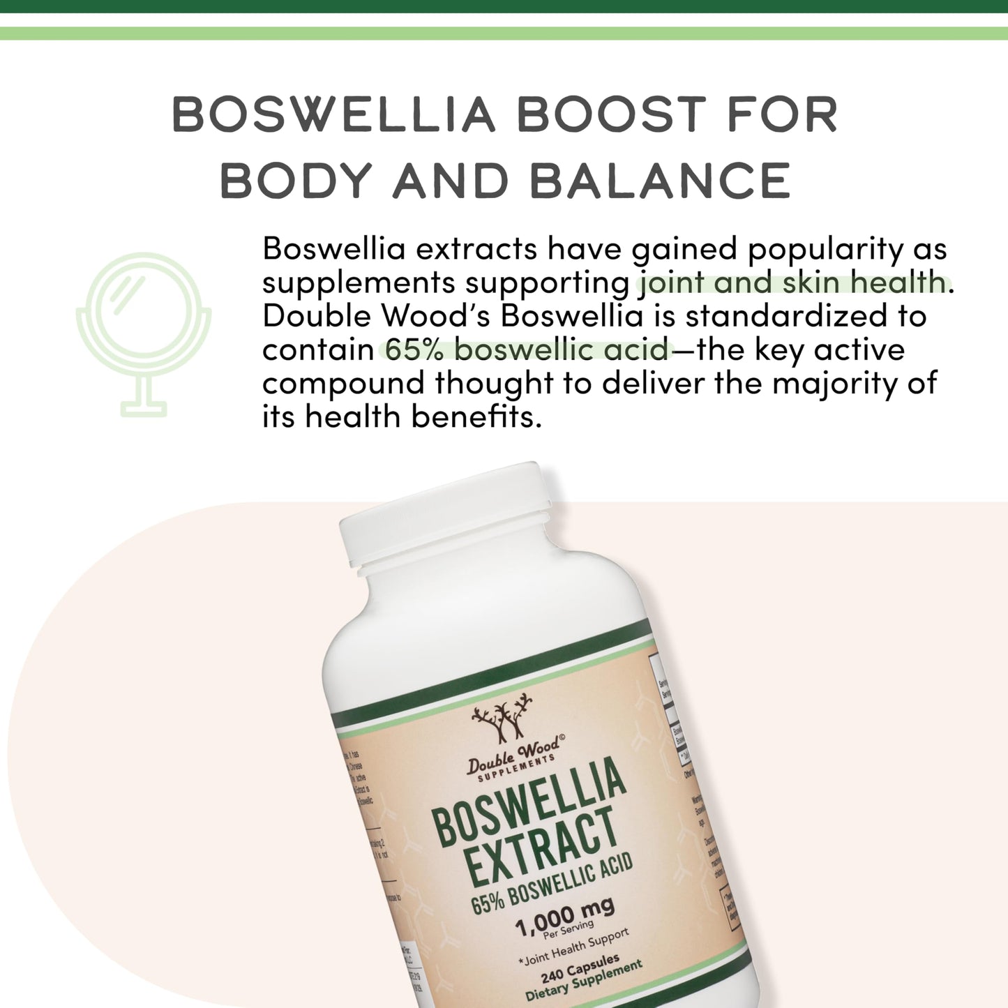 Boswellia Serrata - 240 Capsules (Max Strength 1,000mg of 65% Boswellic Acid Extract) Boswellia Extract Capsules (Joint Support Supplement for Joint Health) Third Party Tested by Double Wood