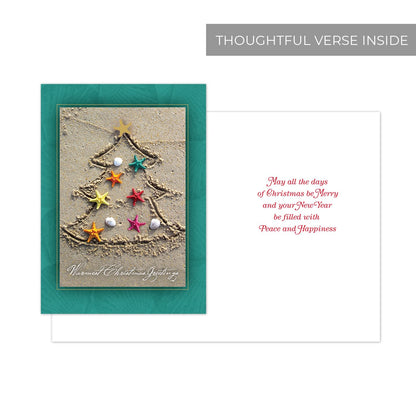 Masterpiece Sand Tree Cards / 16 Christmas Holiday Cards Set With Gold Foil And White Envelopes / 5 5/8" x 7 7/8" Winter Warm Wishes Greeting Cards With Meaningful Inside Verse