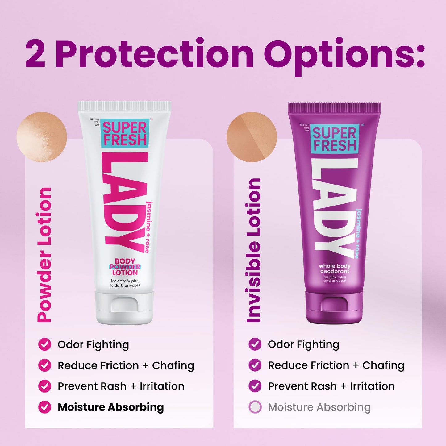 Super Fresh Lady Whole Body Deodorant for Women Aluminum Free Powder Lotion for Privates Body and Skin Folds Controls Odor and Keeps You Fresh Jasmine Rose Scented Feminine Hygiene Care 4 oz Tube