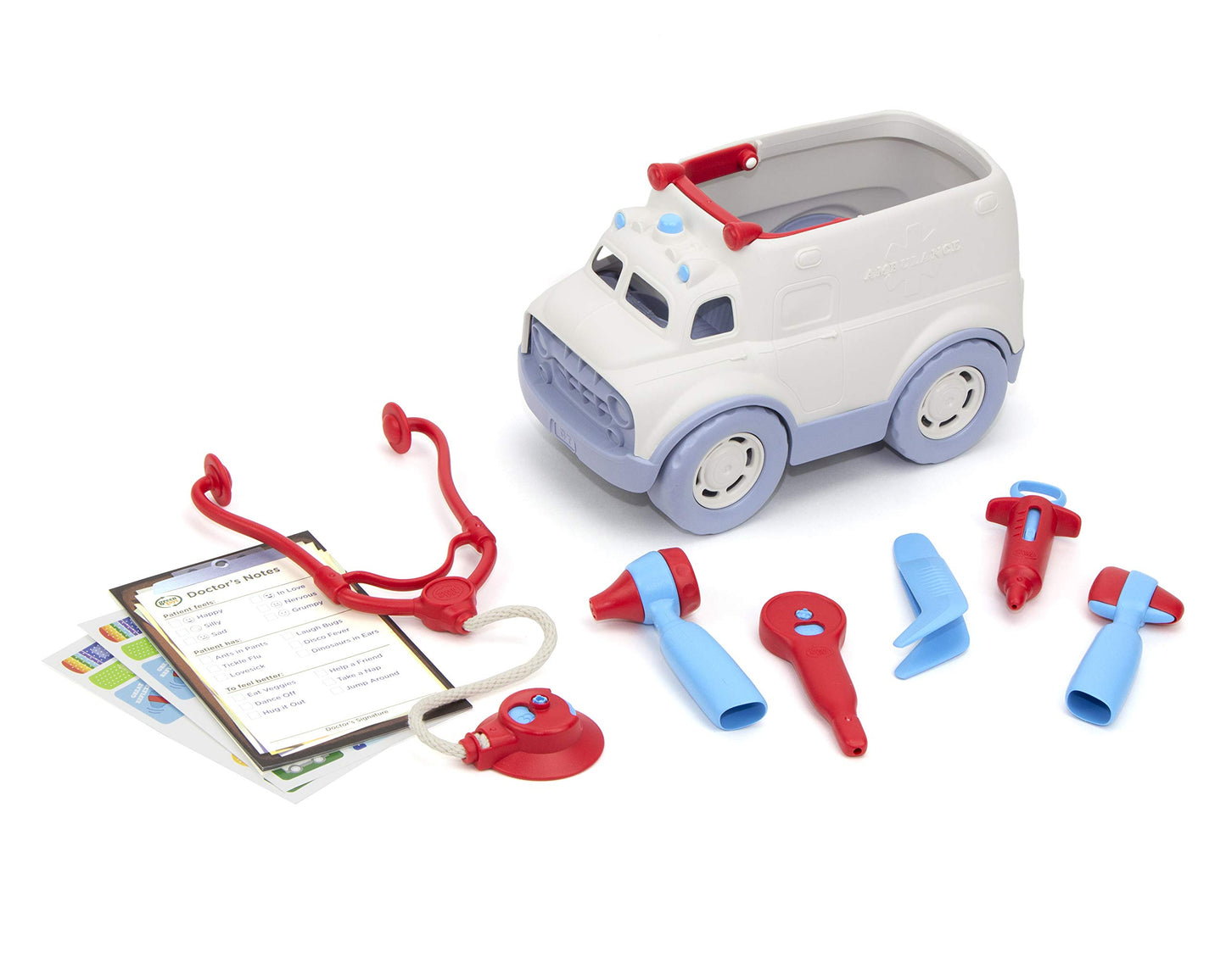 Green Toys Ambulance & Doctor's Kit Red/Blue FFP 10 Piece Pretend Play,Motor Skills,Language & Communication Kids Role Play Toy Vehicle. No BPA,phthalates,PVC,Dishwasher Safe,Recycled Plastic,USA Made