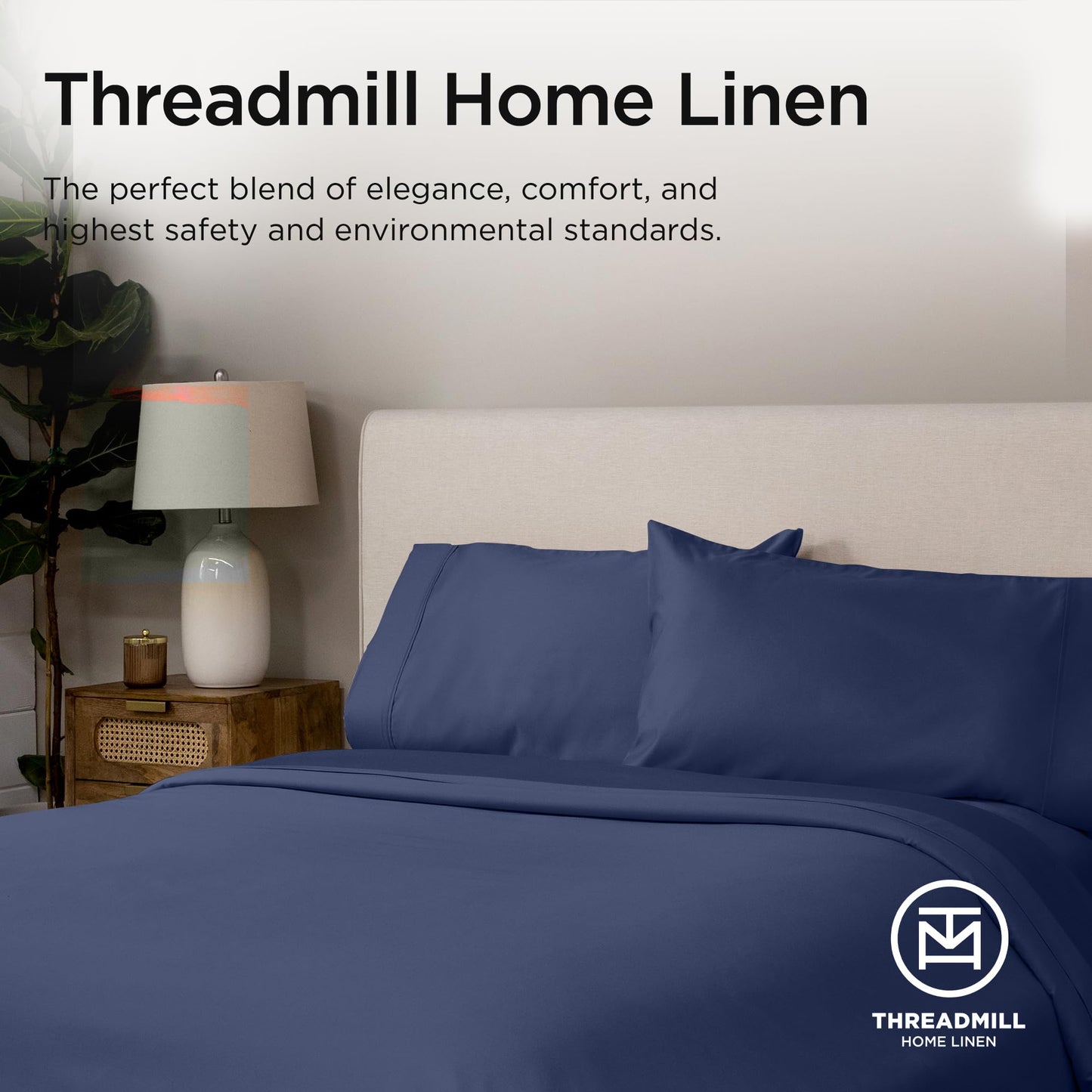 Threadmill Supima Cotton Sheets Queen | 656 Thread Count Queen Sheets for Queen Mattress | 4 Piece Luxury Bed Sheets | Sateen Weave Hotel Quality Sheet with Elasticized Deep Pocket | Folkstone Blue