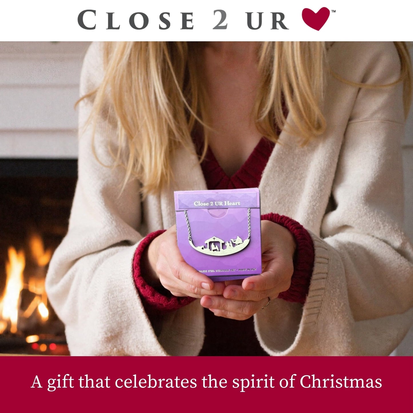 Close 2 UR Heart Stainless Steel Necklace - 3 Kings | Faith Inspired Pendant With Meaningful Message | Durable Handmade Jewelry Gift | Made In USA