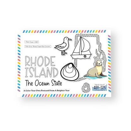 A Brighter Year Color Your Own Postcard - Rhode Island State - 5"x 7", Premium Quality, Sturdy Cardstock, Sized for Mailing, Illustrations - Stress & Anxiety Relief