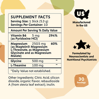 PYM Mood Magnesium Powder Packets (10-Servings) Magnesium Glycinate, L-Threonate & Malate Powder | Aid & Mood Support Supplement for Stress