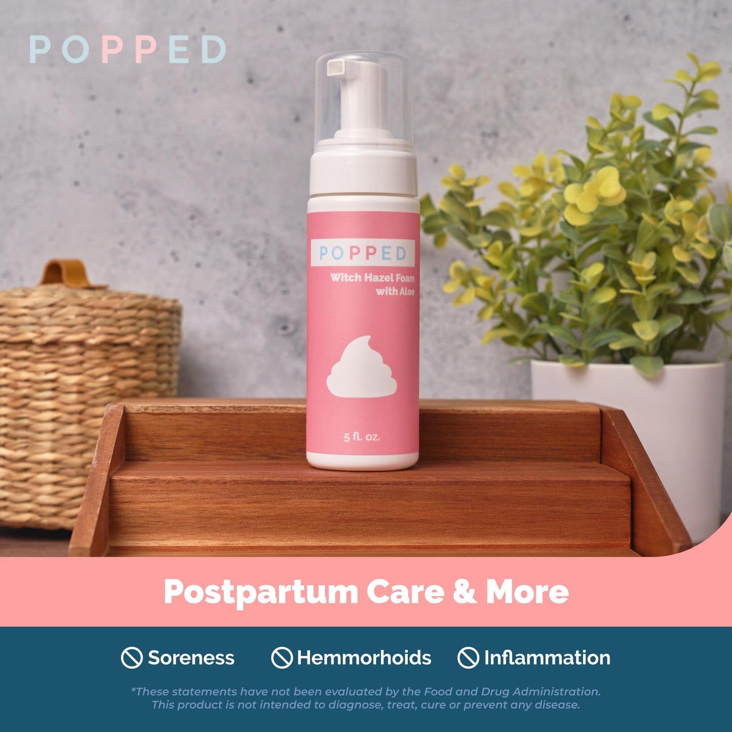 POPPED Witch Hazel Foam with Aloe | Perineal Healing Foam for Postpartum Care | Relieves Pain, Hemorrhoids, and Swelling After Birth | Postpartum Essential (5 fl oz)