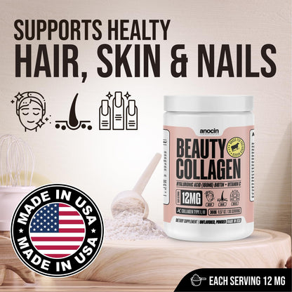 anocin Beauty Collagen Peptides, Unflavored Powder