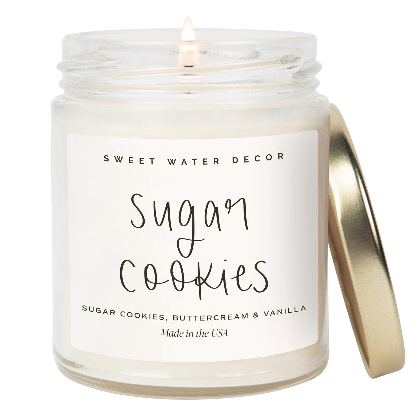 Sweet Water Decor Sugar Cookies Scented Candle - Sugar Cookies, Vanilla, and Buttercream Scented Christmas Candles and Decor for Home - 9oz. Clear Jar Soy Candle, Made in The USA