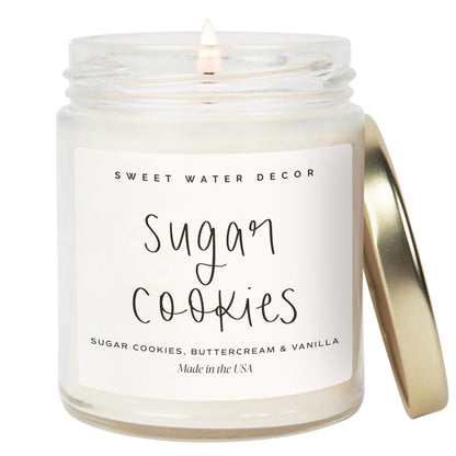 Sweet Water Decor Sugar Cookies Scented Candle - Sugar Cookies, Vanilla, and Buttercream Scented Christmas Candles and Decor for Home - 9oz. Clear Jar Soy Candle, Made in The USA