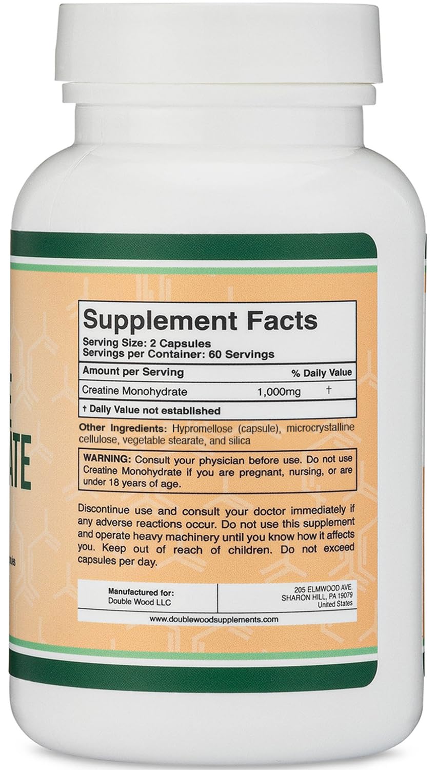 Creatine Monohydrate Gummies - 1g per Serving, 120 Count - No Fillers, Vegan Safe, Non-GMO, Gluten Free by Double Wood