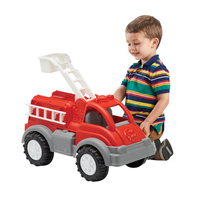 American Plastic Toys Kids’ Red Gigantic Fire Truck, Removal Ladder, Extendable Bucket, Large Knobby Wheels, Fit for Indoors & Outdoors, for Ages 2+