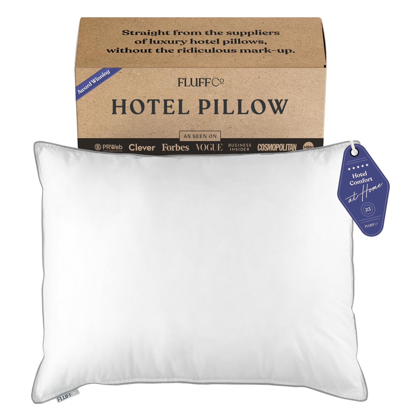 FluffCo Zen Fluff™ Pillows - Down Alternative - Standard/Queen Bed Pillow for Sleeping Made in USA - Luxury Hotel-Quality Pillow - 100% Cotton, 300 Thread Count (Queen Size 1 Pack)