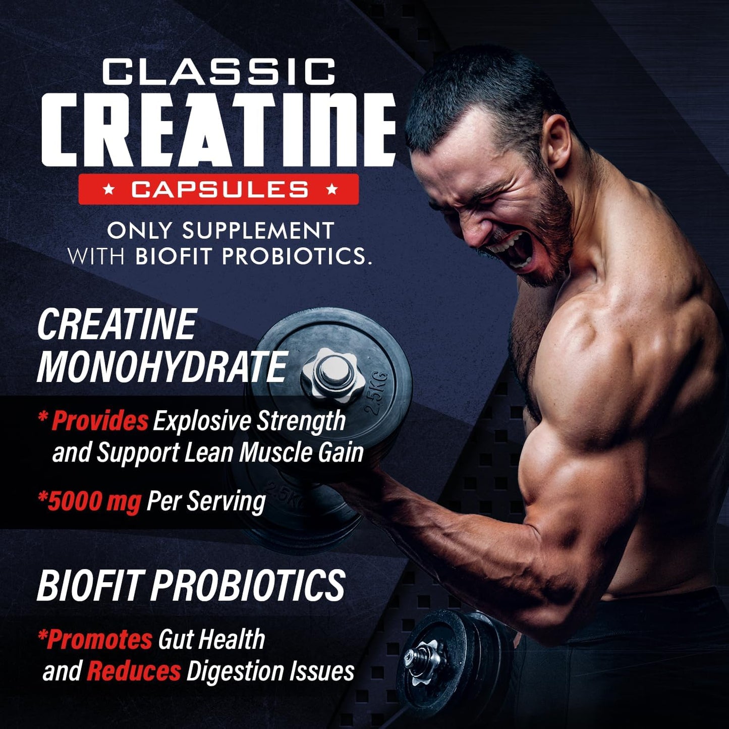 Creatine Monohydrate Capsules - 5000mg + BioFit™ (Max Strength) Supports Muscle Growth & Recovery, Performance, Cognitive Health - Creatine Pills for Men & Women - Made in USA + 180 V Capsules