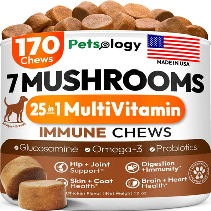 Turkey Tail Mushroom for Dogs - 170 Chews - Lion’s Mane - Shiitake - Reishi - Buddy Immune Support Guard - Mushroom Supplement for Dogs Lumps and Bumps Glucosamine, Health Vitamins Multivitamin