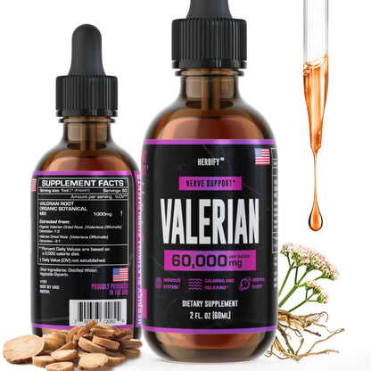 HERBIFY Valerian Root Supplement - Valerian Root Tincture – Nervous System Support 2 Fl oz