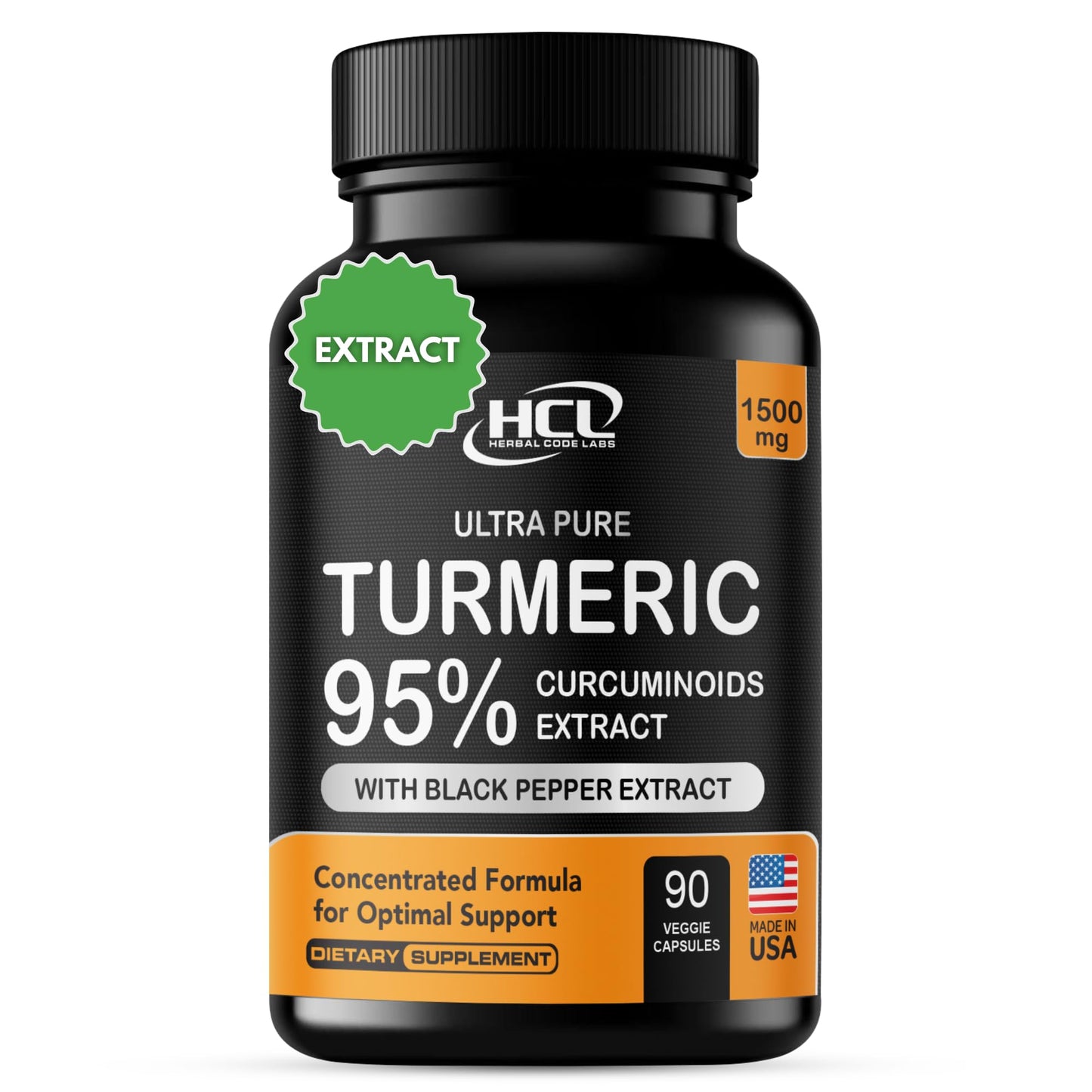 Turmeric Curcumin Extract 1500mg – Full Dose of 95% Curcuminoids with Black Pepper Ginger & Cinnamon – High Absorption Turmeric Supplement – Non-GMO Natural Capsules