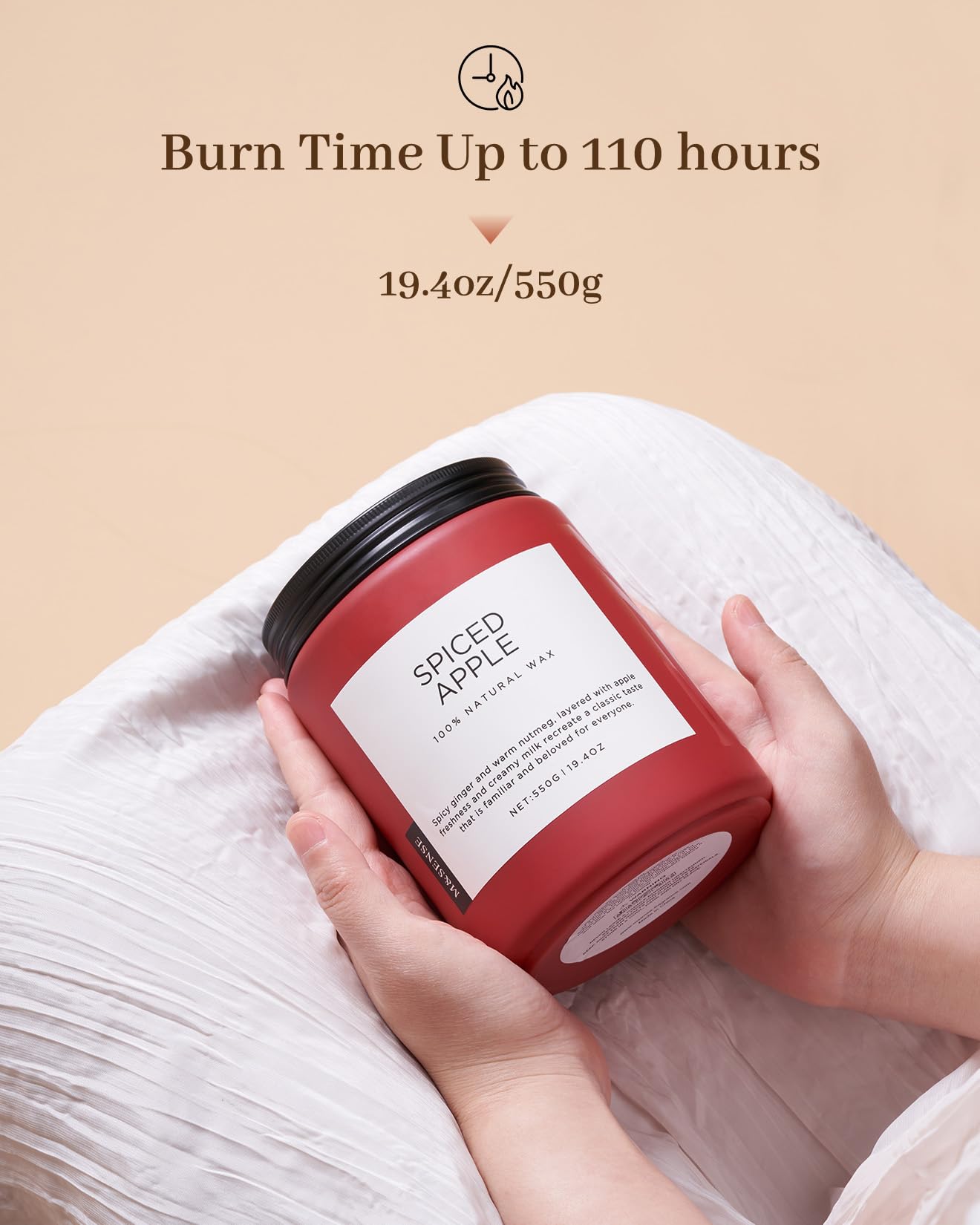 M&SENSE Spiced Apple Scented Candles for Home Natural Soy Wax 19.4oz 110 Hours Large Long Lasting Highly Scented Classic Christmas Holiday 2 Wicks Candle Gift Home Decor