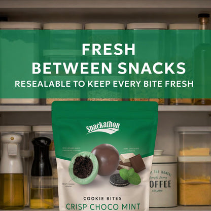 Snackathon Crisp Choco Mint Cookie Bites, 7.5 oz Resealable Snack Pack, Mint White and Dark Chocolate Covered Cookie Bite, Grocery Cookies for Parties, Snack Bag & Sharing, Made in USA