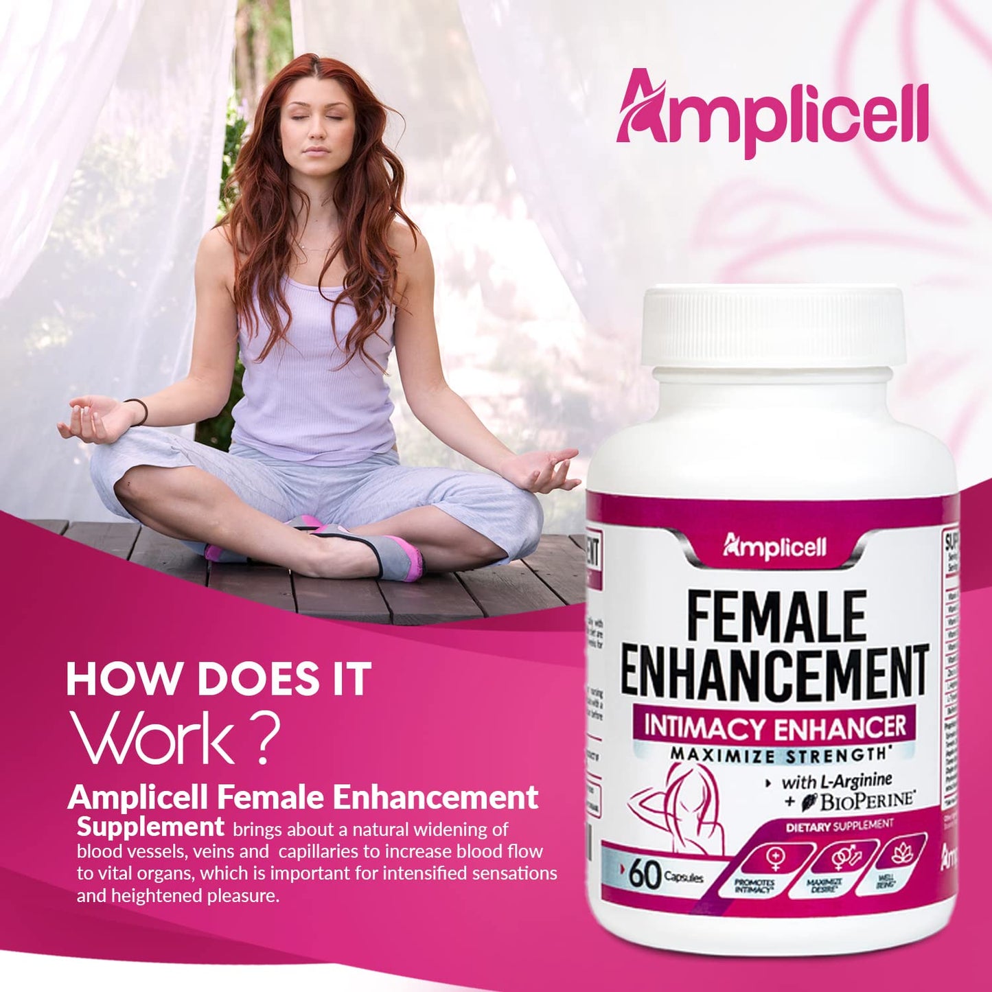 AMPLICELL Female Enhancement & Libido Booster – Energy, Hormone Balance & Mood Support with Maca Root, Horny Goat Weed, Dong Quai, Ginseng & Vitamins for Women – 60 Capsules