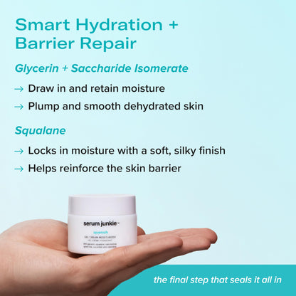 serum junkie QUENCH Lightweight Gel Cream Moisturizer with Glycerin, Niacinamide, Squalane, Green Tea, Cucumber, Calendula, Hydrating Barrier Support for Sensitive Skin, 1.7 fl oz