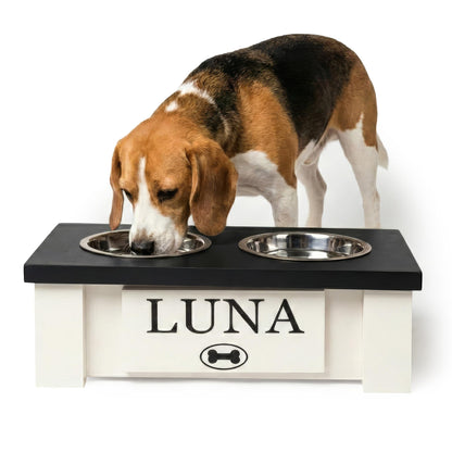 GTW Elevated Dog Bowl Stand for Very Small Dogs - Customized Feeding Station with Storage & Stainless Steel Food Bowls (X-Small, Black)
