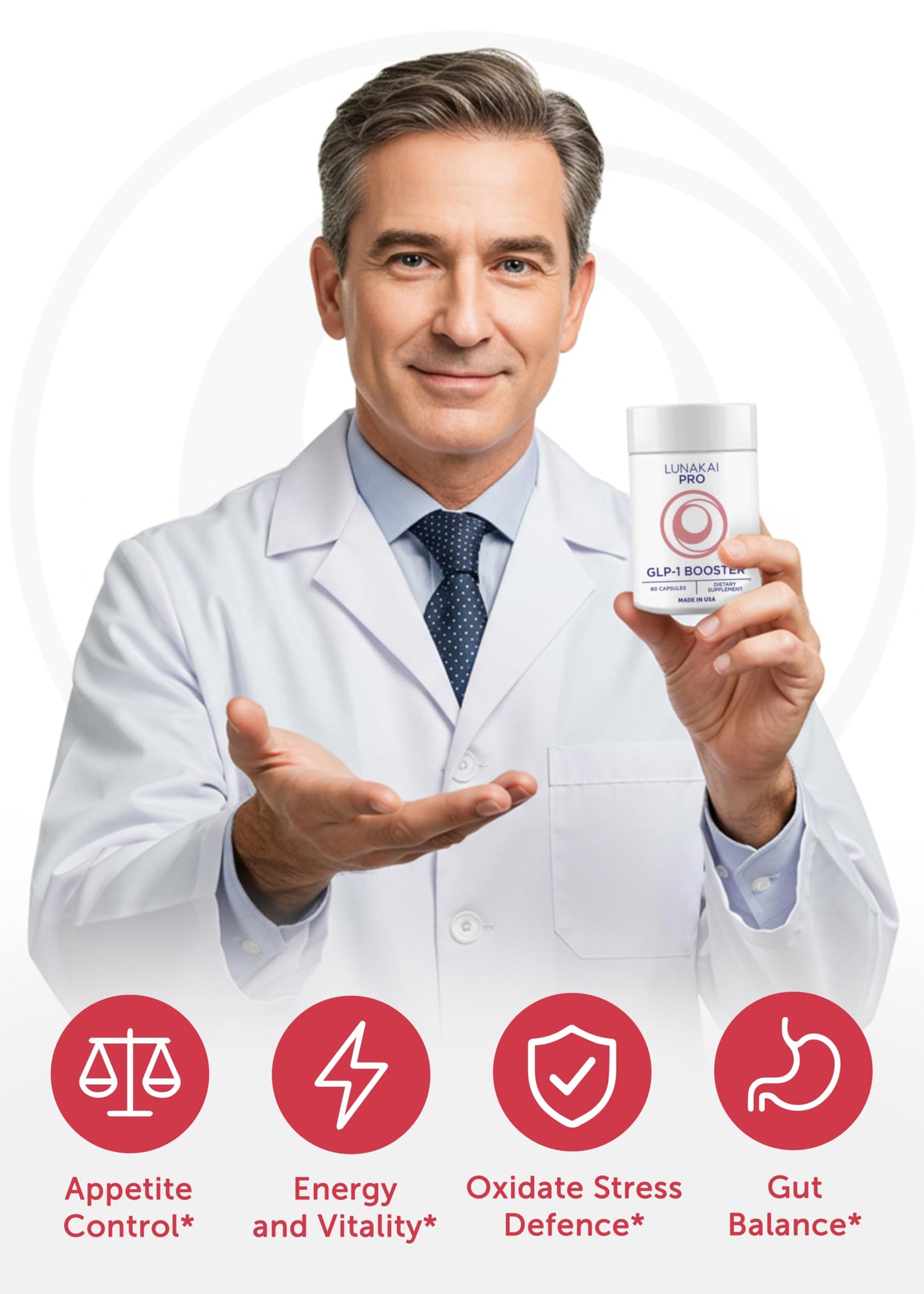 Lunakai PRO USA Made GLP-1 Supplement - Natural GLP 1 Booster with Probiotics & Resveratrol – Supports Weight Management, Cravings & Metabolism, 60ct