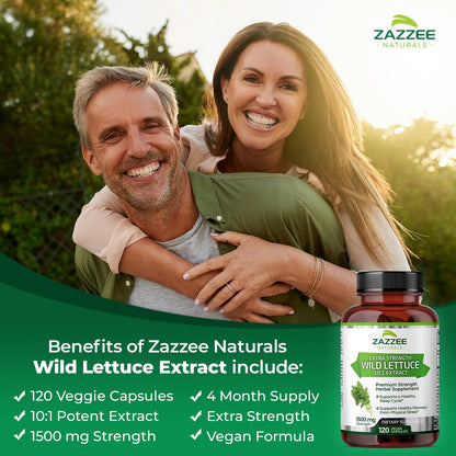 Zazzee Extra Strength Wild Lettuce 10:1 Extract, 1500 mg Strength, 120 Vegan Capsules, Potent Lactuca Virosa Variety, Concentrated 10X Extract, 100% Vegetarian, All-Natural, Non-GMO, Made in The USA