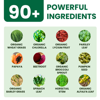 Optimal Human Superfood Greens Powder | 90+ Premium Non-GMO Ingredients | Organic Spirulina, Chlorella, Ashwagandha, Lion's Mane, 10+ Billion Probiotic & Digestive Enzymes | Energy, Longevity