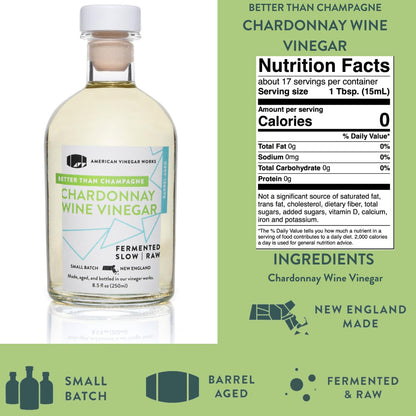 American Vinegar Works - Essentials Kitchen Vinegars - Includes Apple Cider, Red Wine, Rice Wine, and Chardonnay Wine Vinegars - Packed in a Custom Box - Great for Gifts - 8.5 oz Bottles - 4 Pack