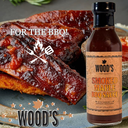 Wood’s Smoked Maple BBQ Sauce – Sweet & Smoky Small-Batch Barbecue Sauce Made with Real Vermont Maple Syrup | Bold Flavor with a Peppery Kick | All-Natural, No High Fructose Corn Syrup | 12 oz