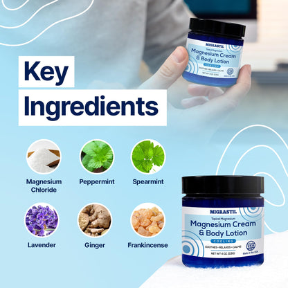 Cooling Magnesium Cream & Body Lotion - Promotes Sleep and Soothing Relief for Sore Muscles, Leg Discomfort, Etc. 4oz. Made in The USA.