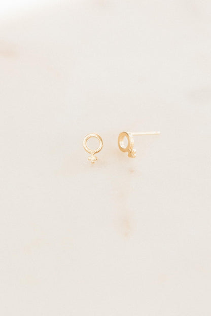 Handmade Gold Female Symbol Stud Earrings, Nickel-Free and Made in America by Katie Dean Jewelry