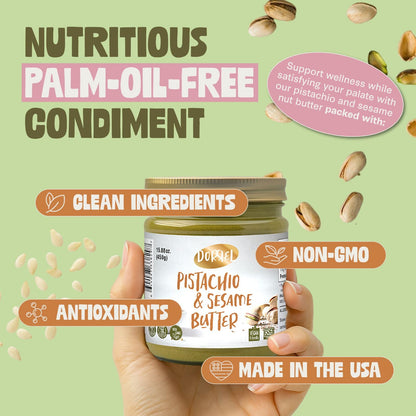 DORREL Pistachio & Sesame Halva Butter | Dairy-Free Vegan Spread | Made with 60% California Pistachios | Non-GMO | Kosher Pareve | Healthy Sweet & Savory Halva Spread (200g / 7.05oz)