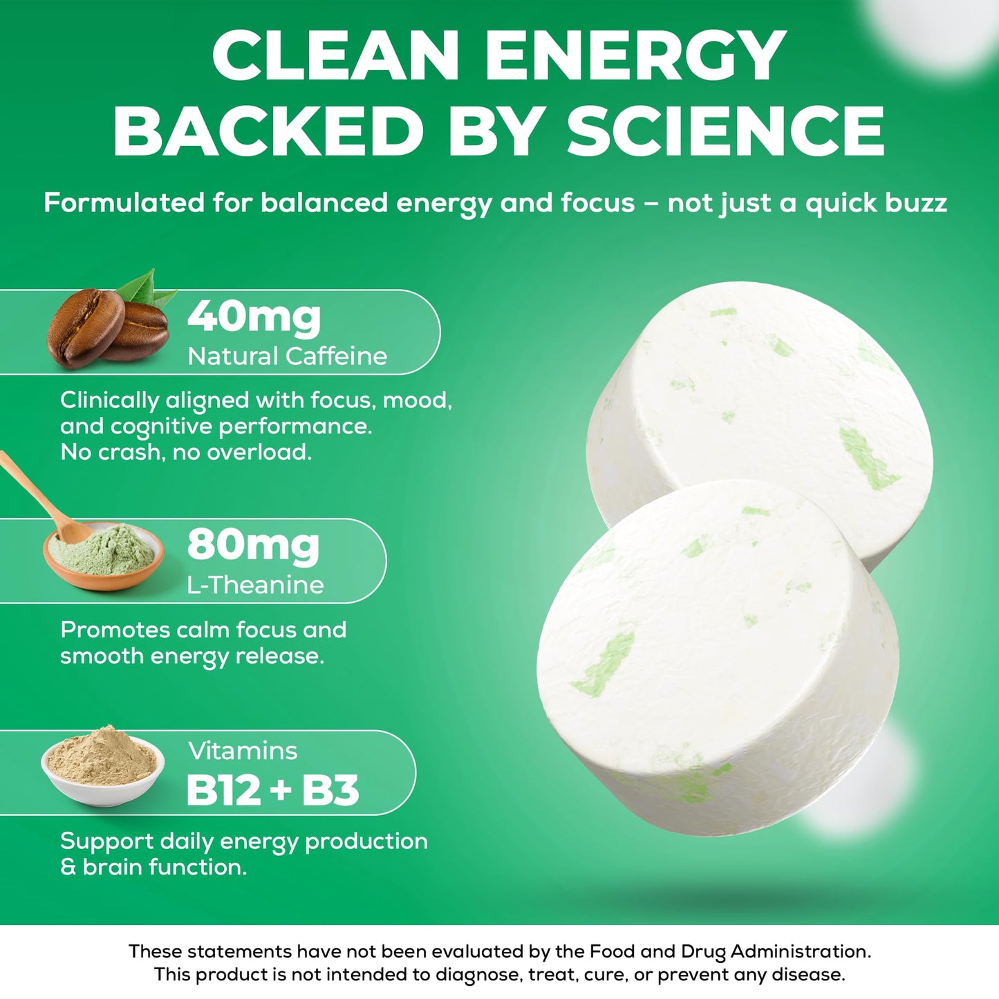 Uplife Energy + Focus Mints 60 Pieces – Fast-Acting 40 mg Caffeine Mint with 80 mg L-Theanine + Niacin Vitamin B3 & B12 + Sugar-Free & 100% Vegan – Caffeine Mints for Natural Energy Boost & Freshness