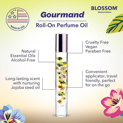 Blossom Roll on Perfume for Women Alcohol Free Gourmand Rollerball Perfume Oil with Essential Oils, Infused with Real Flowers, Made in USA, 0.20oz, (Pistachio, Almond, Vanilla) Pistachio Gelato